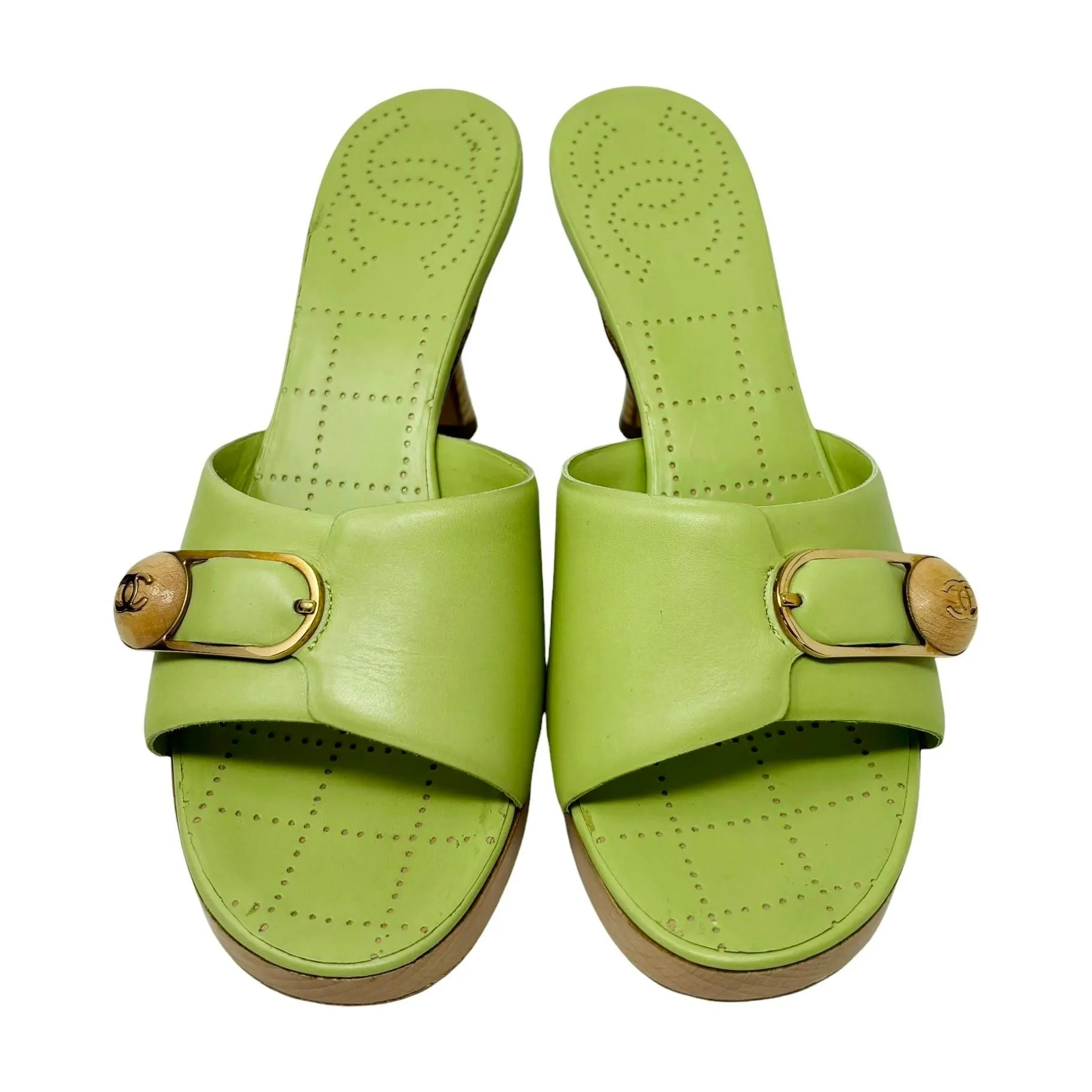 Chanel Lime Green Leather Platform Heels