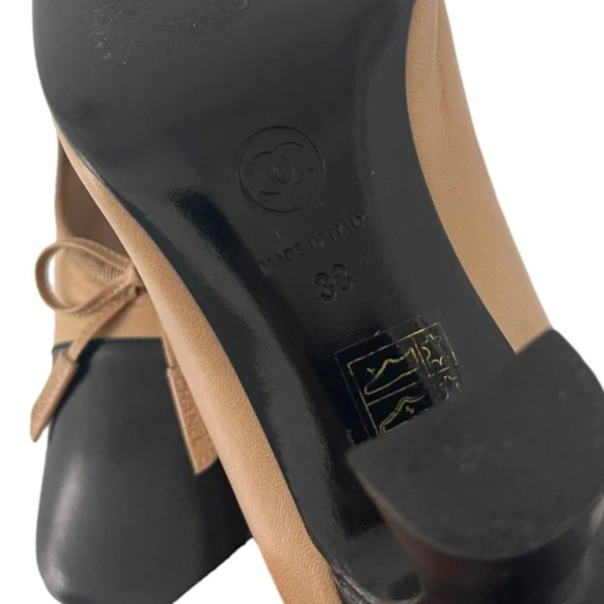 Chanel Nude   Black Leather Bow Heels