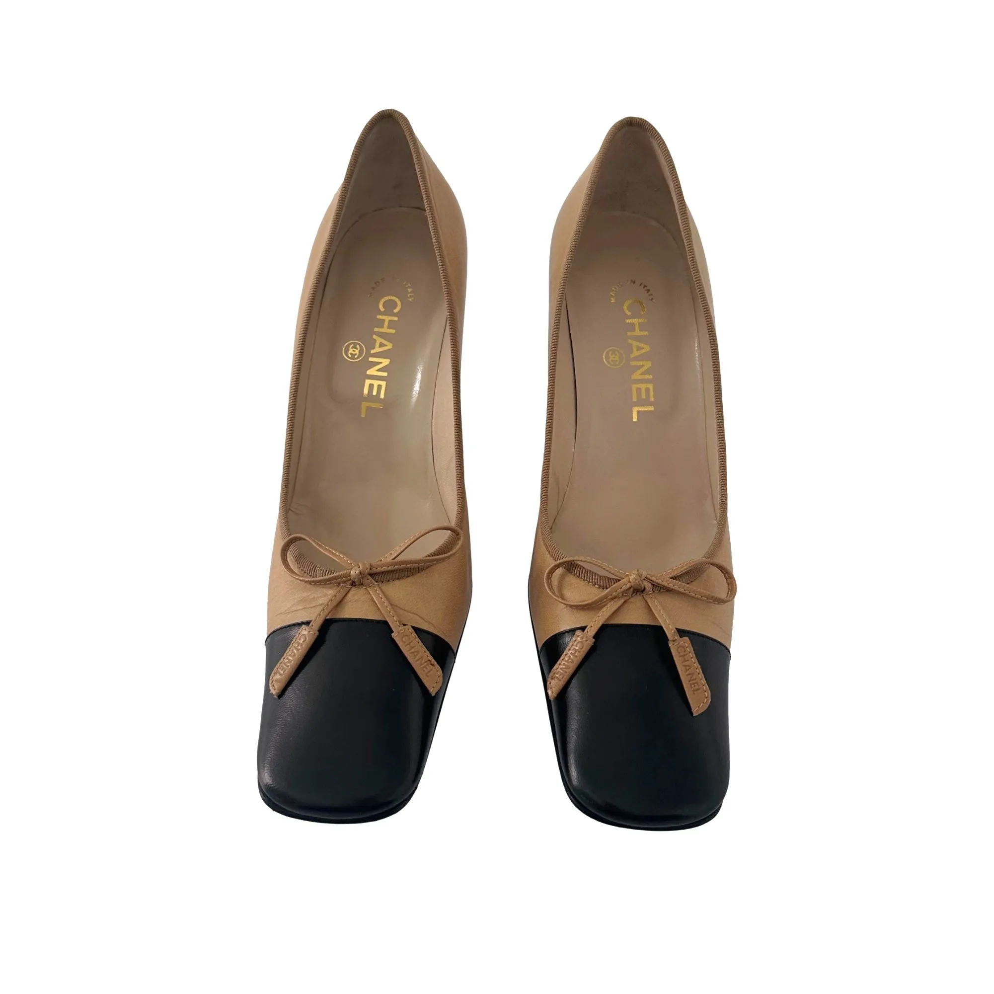 Chanel Nude   Black Leather Bow Heels