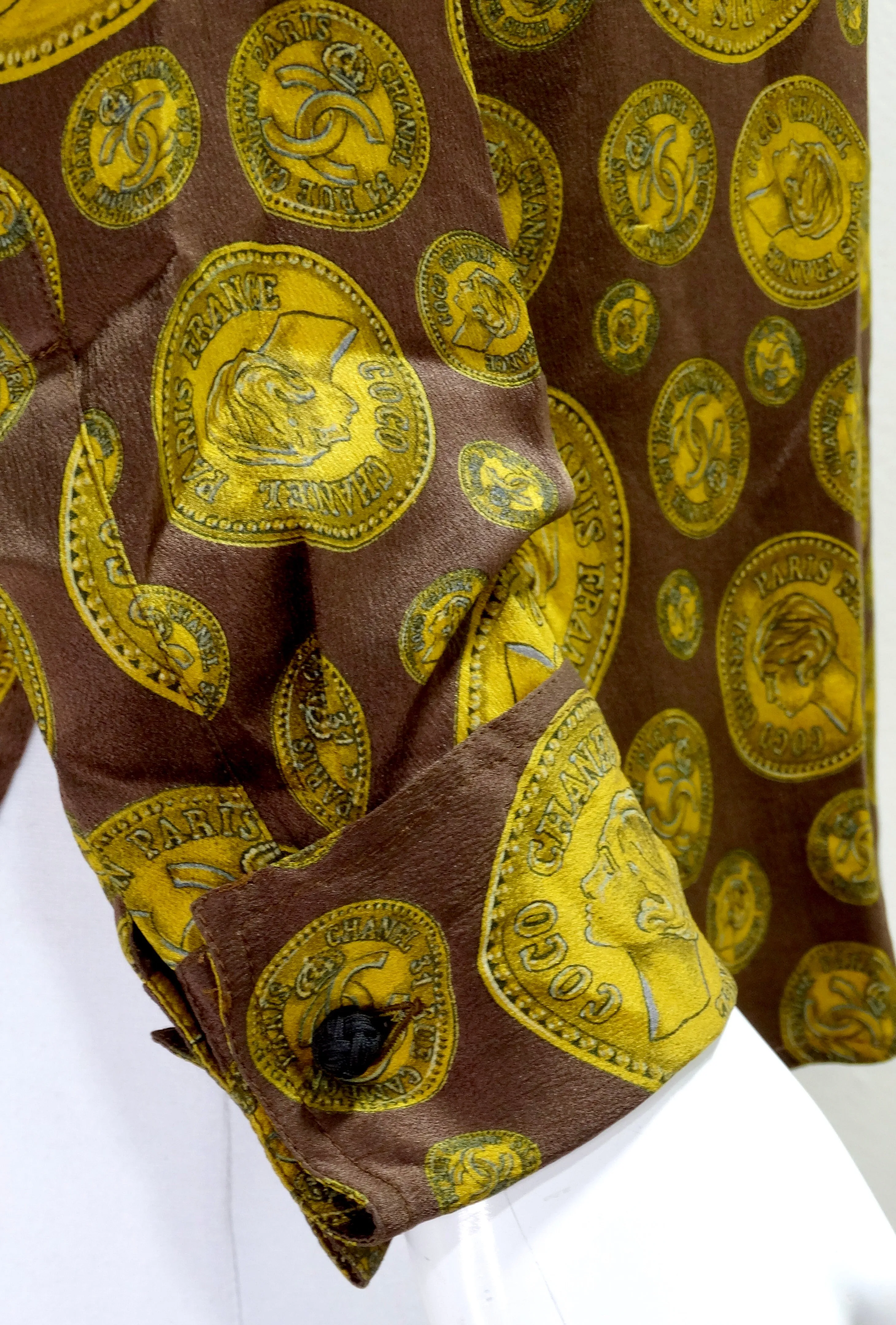 Chanel Vintage Coin Print Silk Blouse