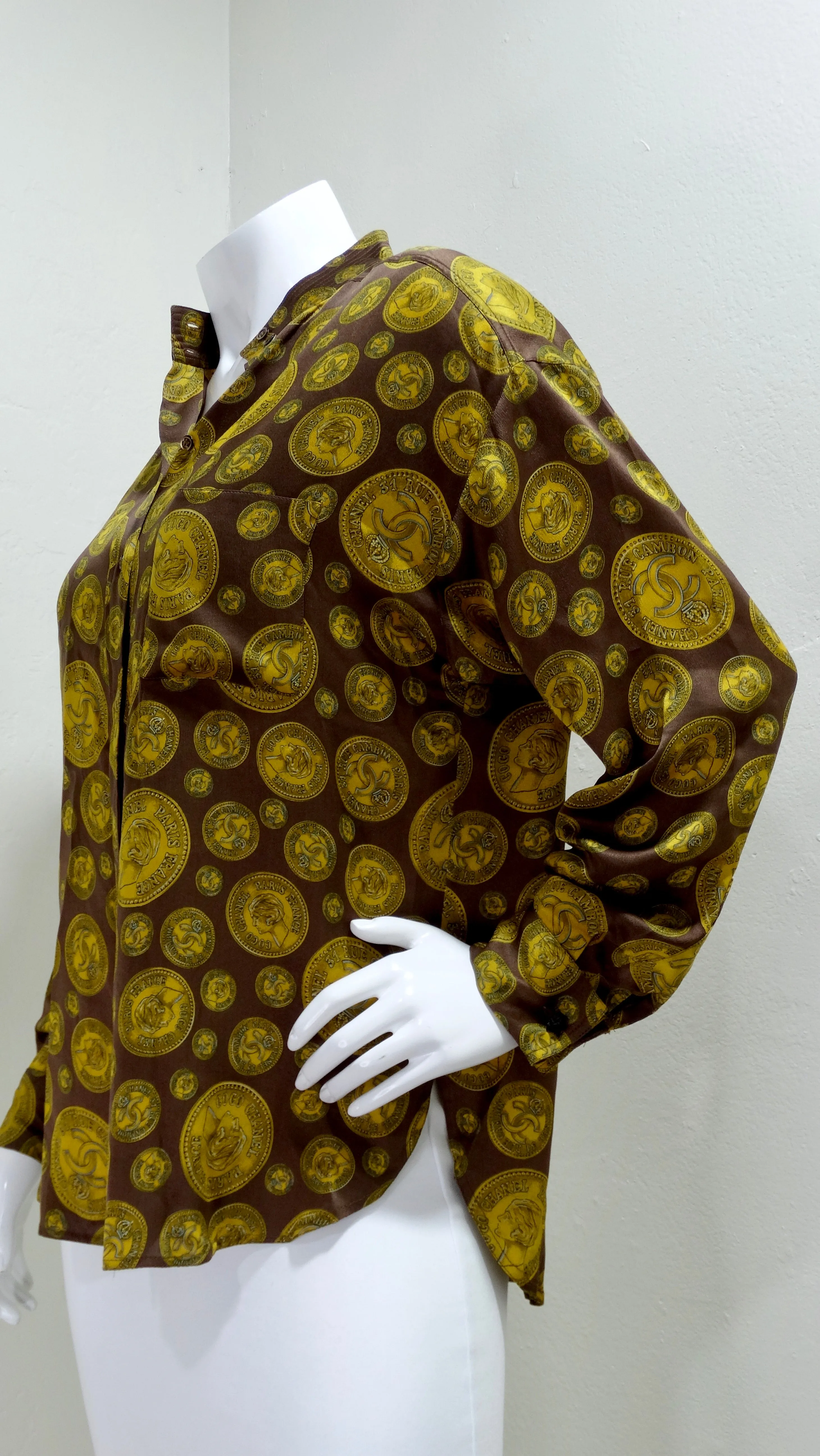 Chanel Vintage Coin Print Silk Blouse