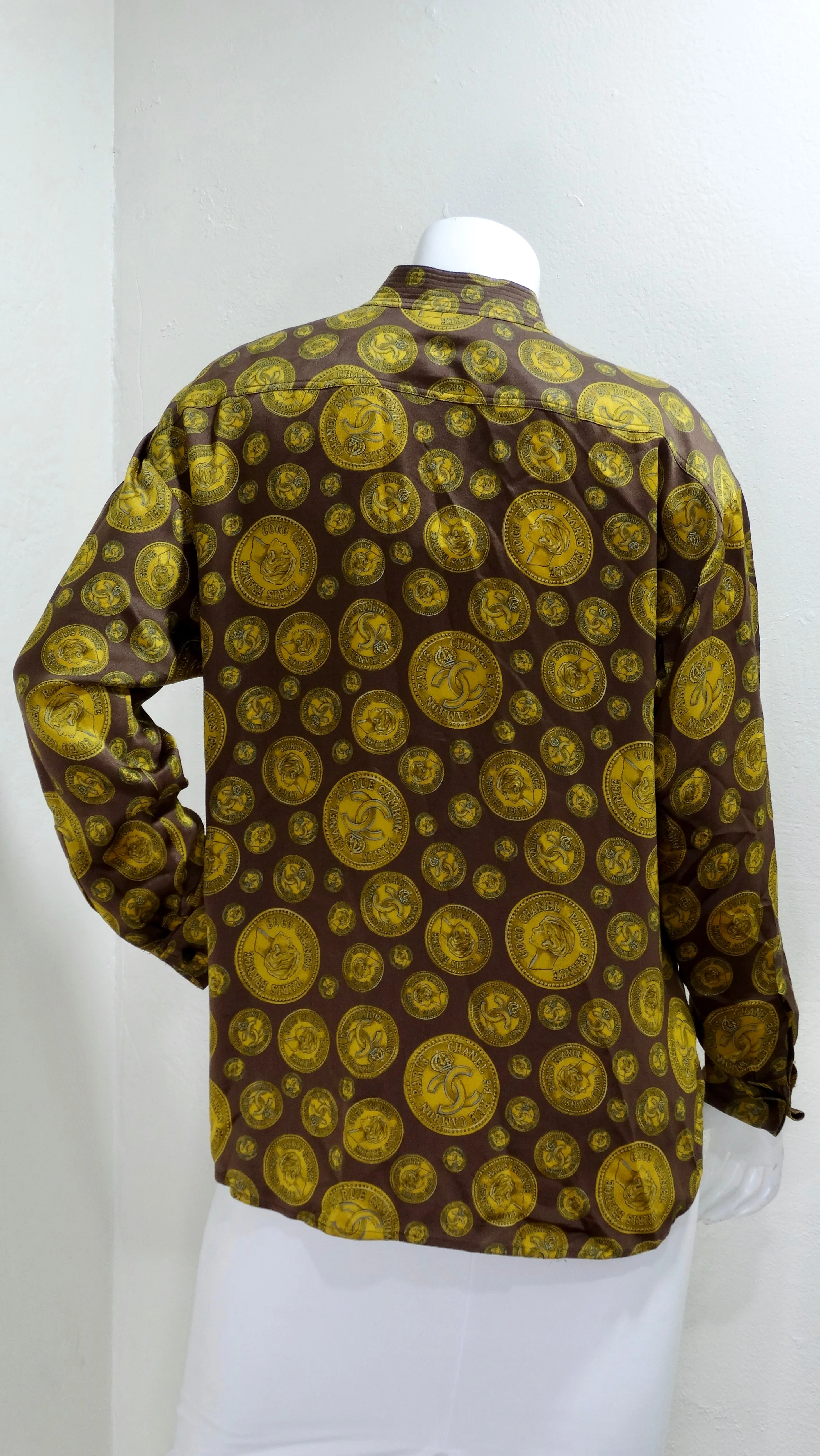 Chanel Vintage Coin Print Silk Blouse