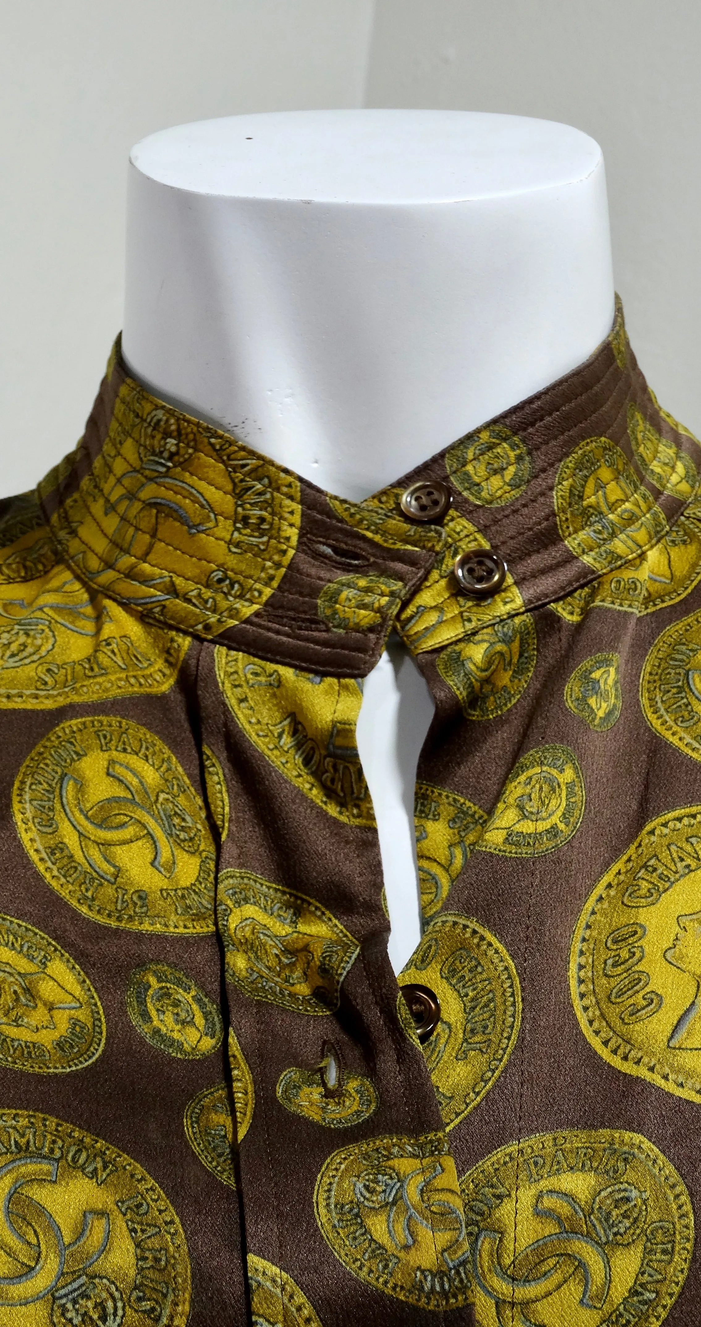Chanel Vintage Coin Print Silk Blouse
