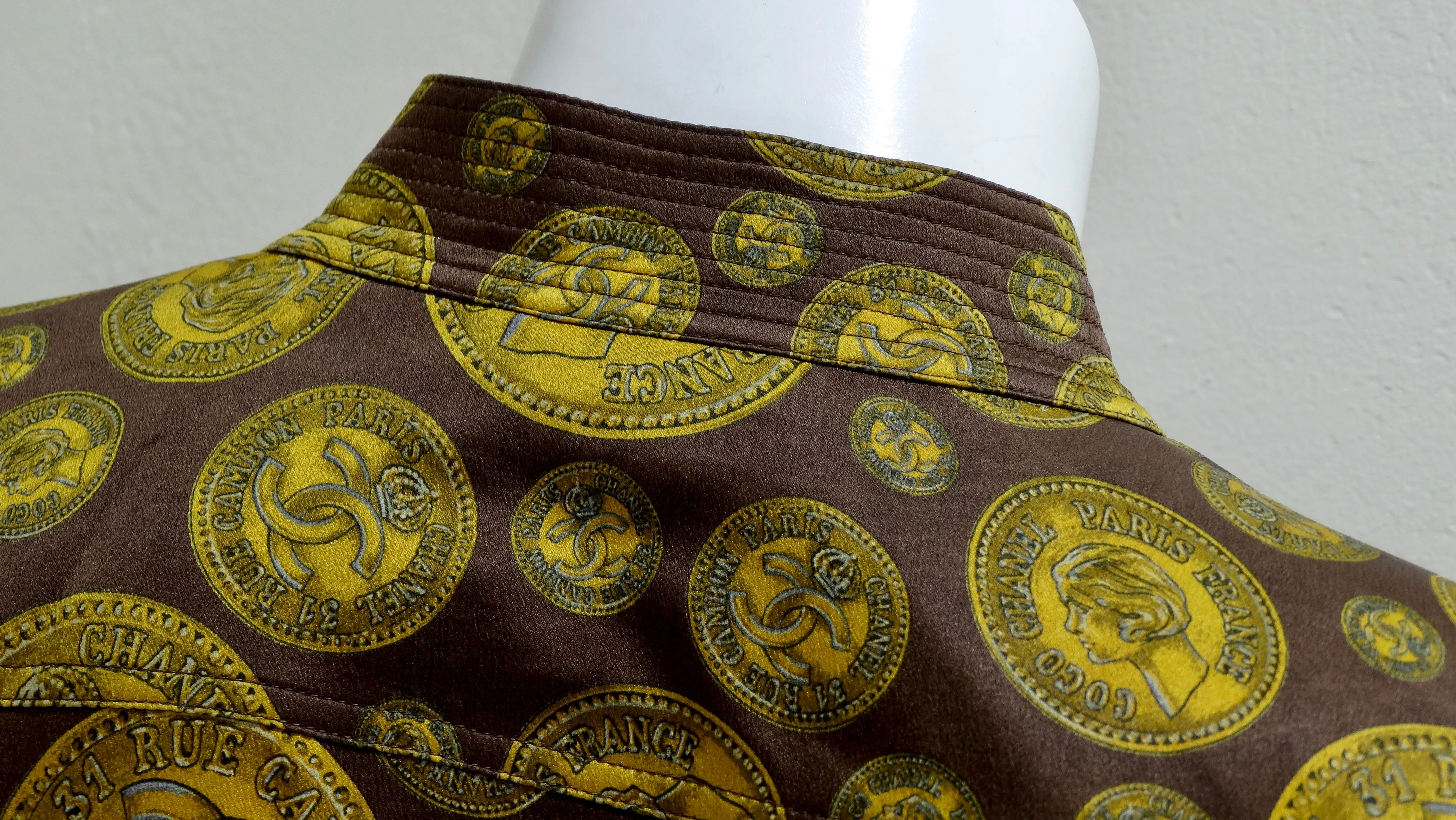 Chanel Vintage Coin Print Silk Blouse