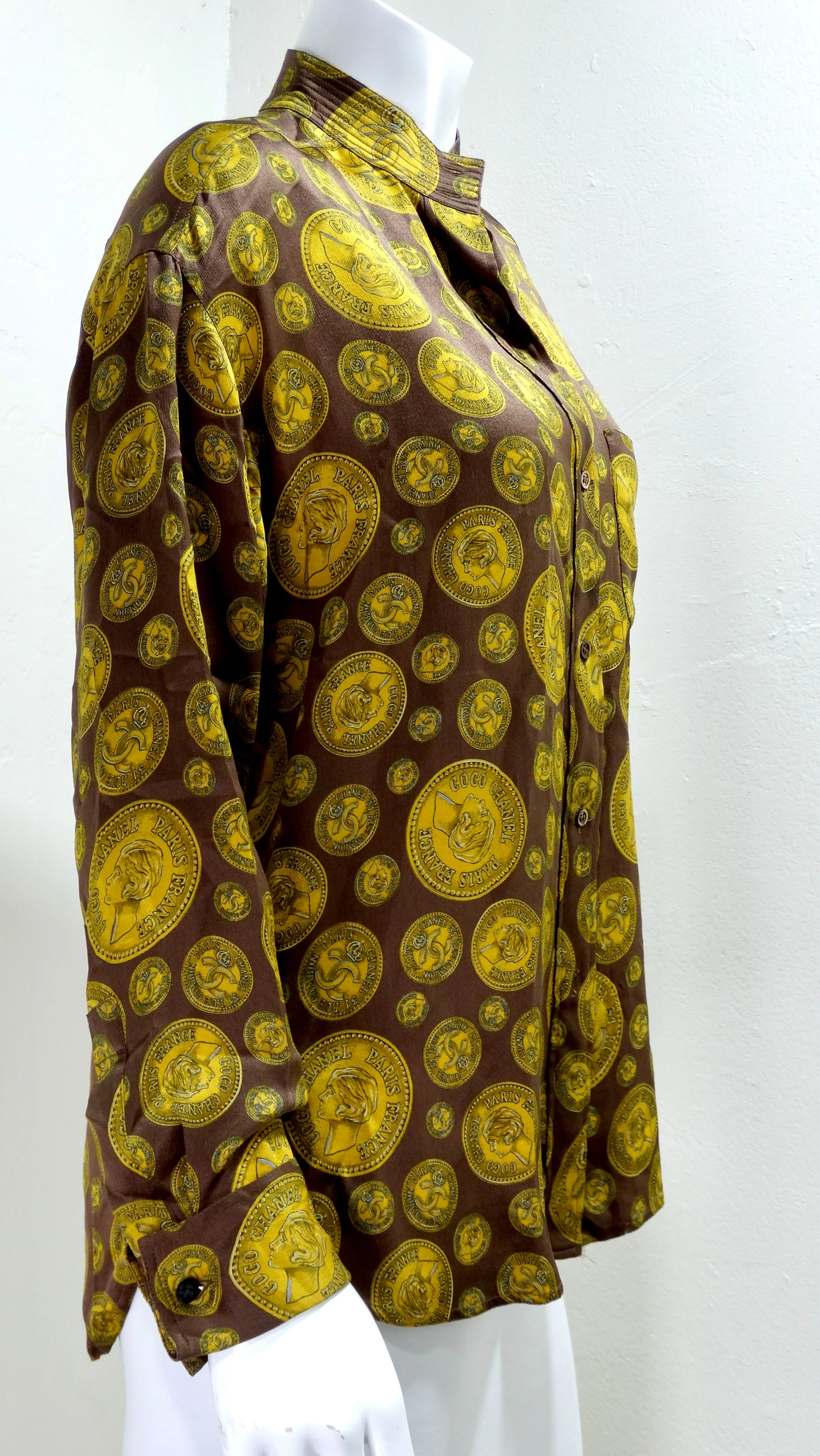 Chanel Vintage Coin Print Silk Blouse