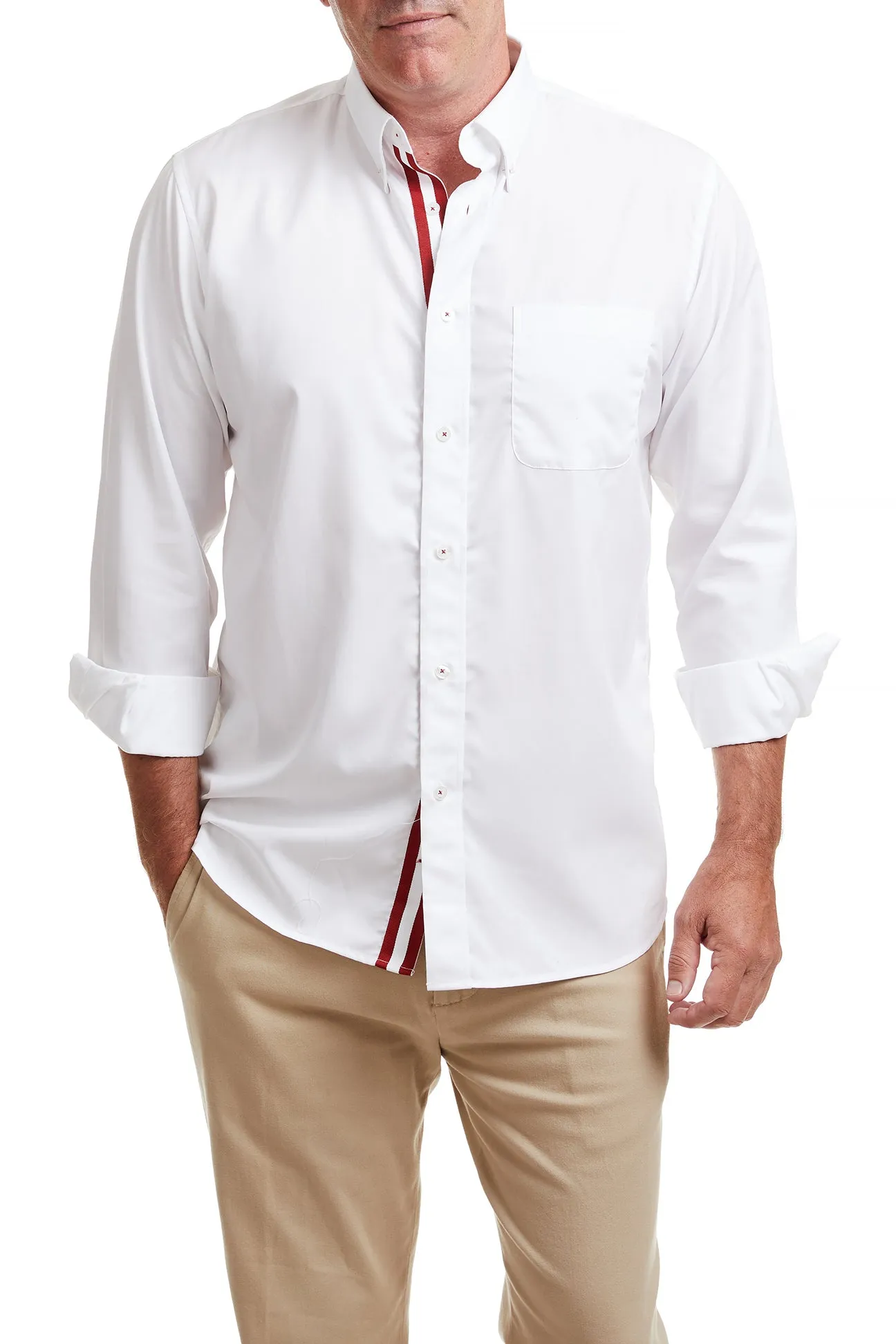 Chase Shirt White with Crimson Grosgrain Trim