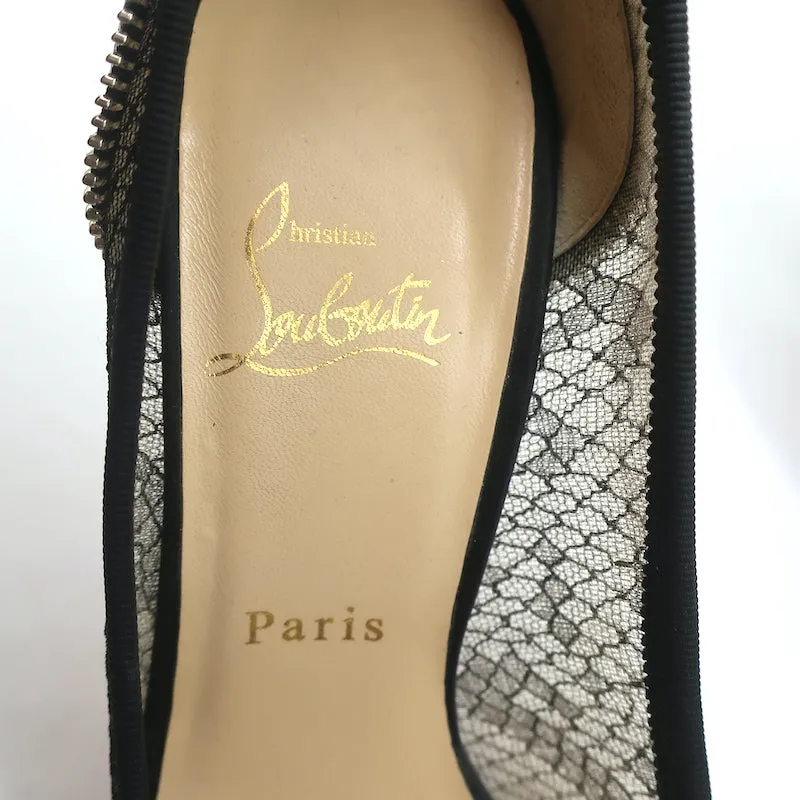 Christian Louboutin Candy Spike Pumps Black Leather & Lace Size 39 Cap Toe Heels