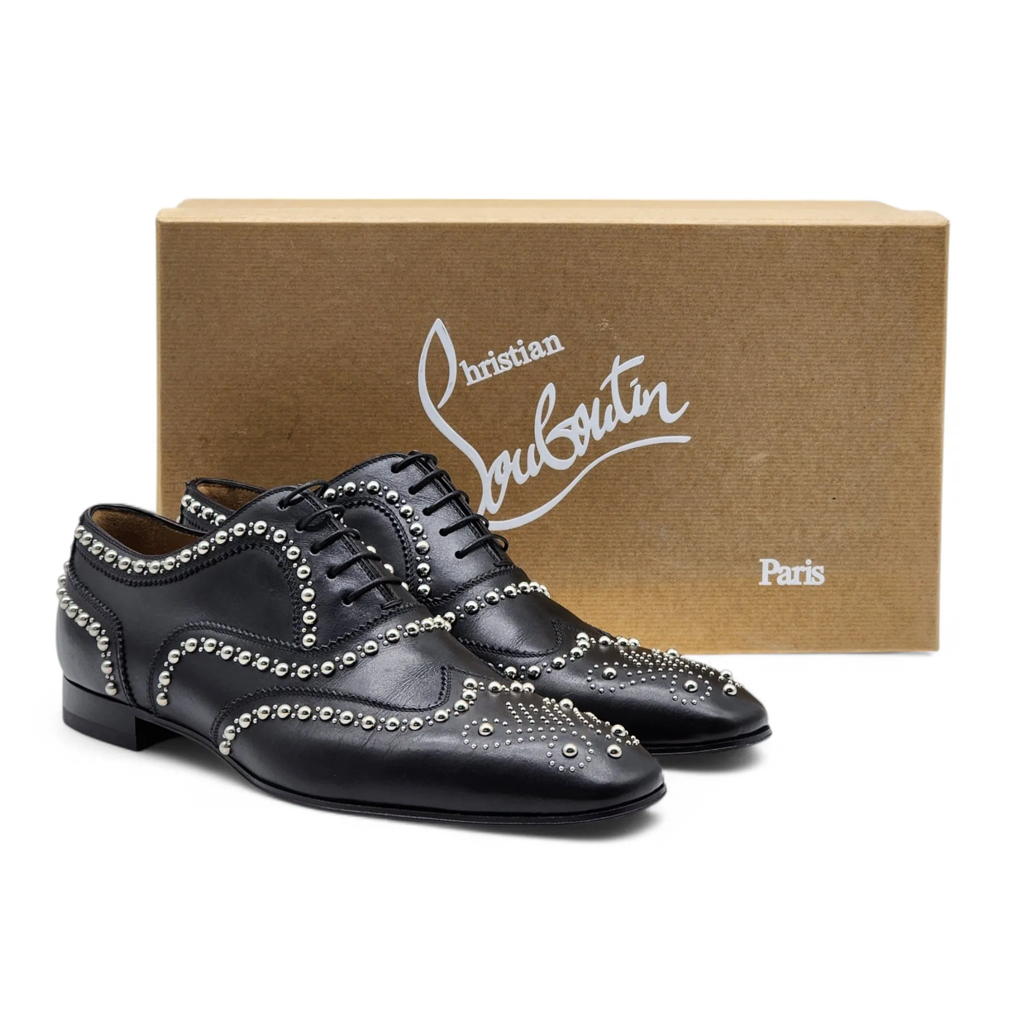 Christian Louboutin Charlie Clou Studded Oxford Shoes - Leather - Black - 42