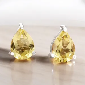 Citrine Solid 925 Sterling Silver stud Earrings