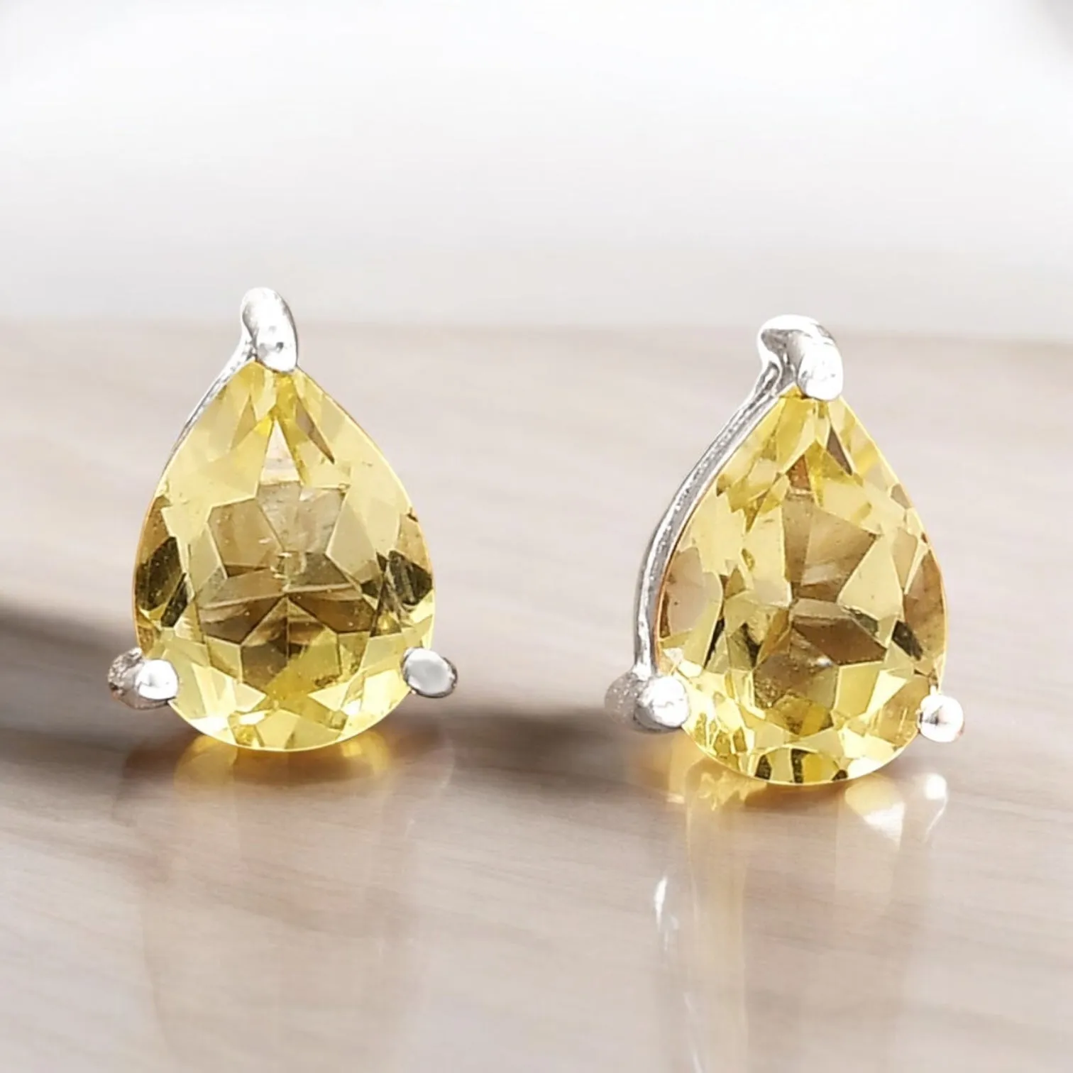 Citrine Solid 925 Sterling Silver stud Earrings