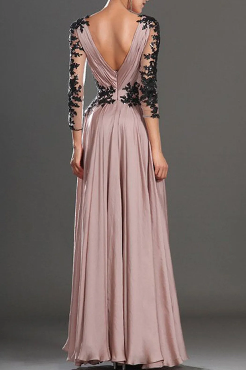Classic Chiffon Long Sleeve V-Neck Lace Prom Dresses Evening Dresses, MP287