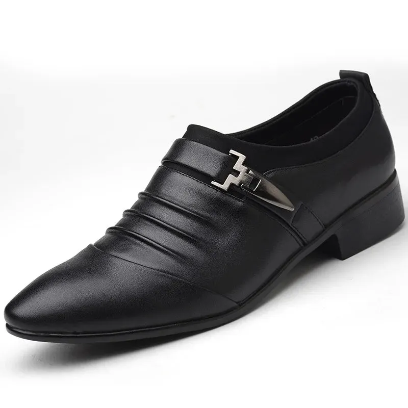 Classic Dress Shoes – Slip-on Black Leather Shoes for Men, Plus Size, Pointed Toe, Business Casual, Formal Shoes for Wedding