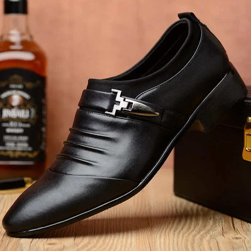 Classic Dress Shoes – Slip-on Black Leather Shoes for Men, Plus Size, Pointed Toe, Business Casual, Formal Shoes for Wedding