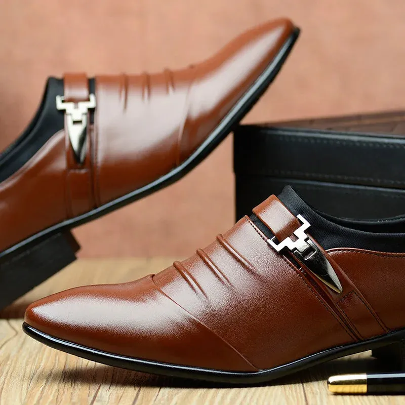 Classic Dress Shoes – Slip-on Black Leather Shoes for Men, Plus Size, Pointed Toe, Business Casual, Formal Shoes for Wedding