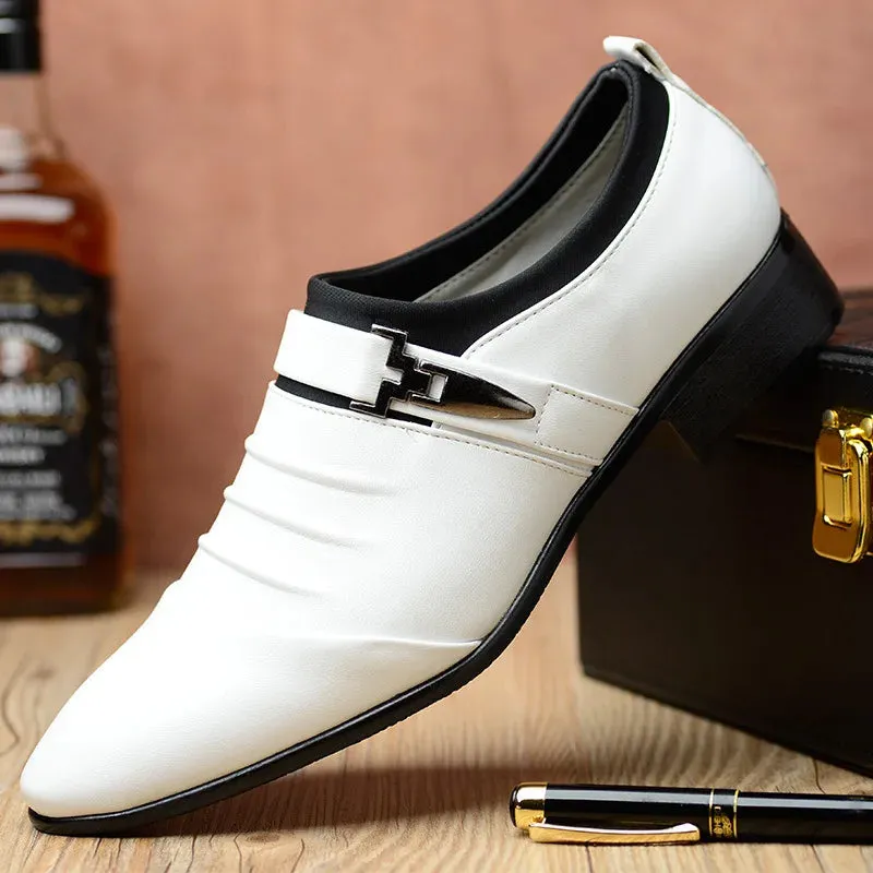 Classic Dress Shoes – Slip-on Black Leather Shoes for Men, Plus Size, Pointed Toe, Business Casual, Formal Shoes for Wedding