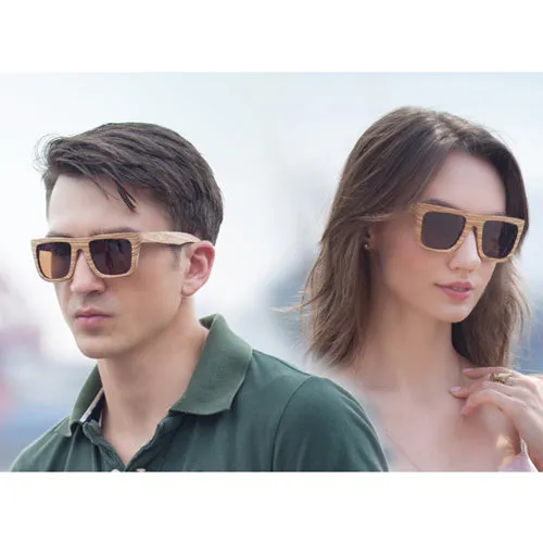 Classic Style Zebrawood Sunglasses  Rectangle Frame Flat