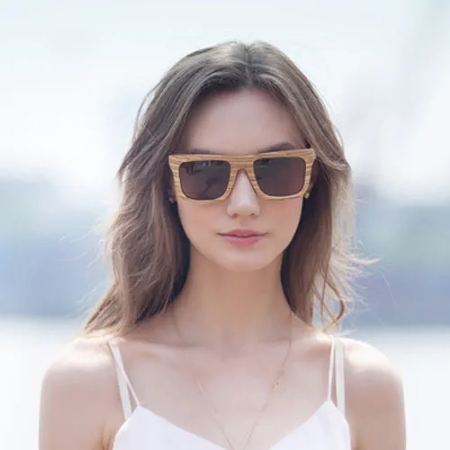 Classic Style Zebrawood Sunglasses  Rectangle Frame Flat