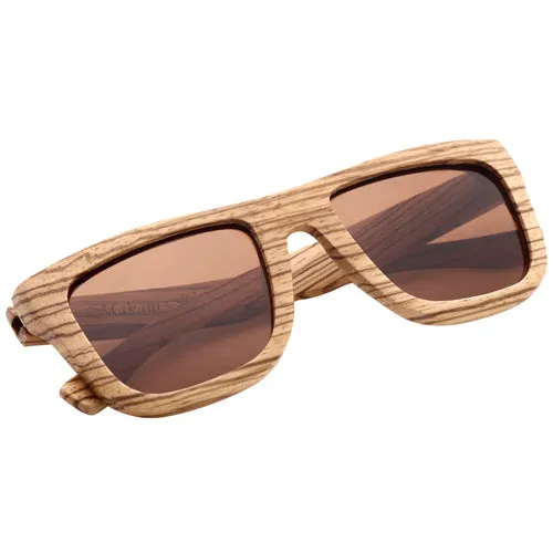 Classic Style Zebrawood Sunglasses  Rectangle Frame Flat