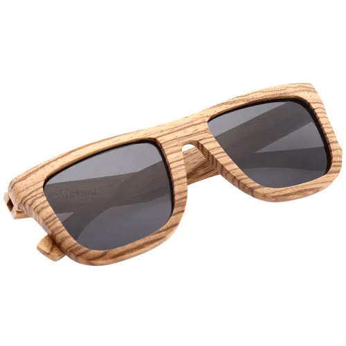 Classic Style Zebrawood Sunglasses  Rectangle Frame Flat