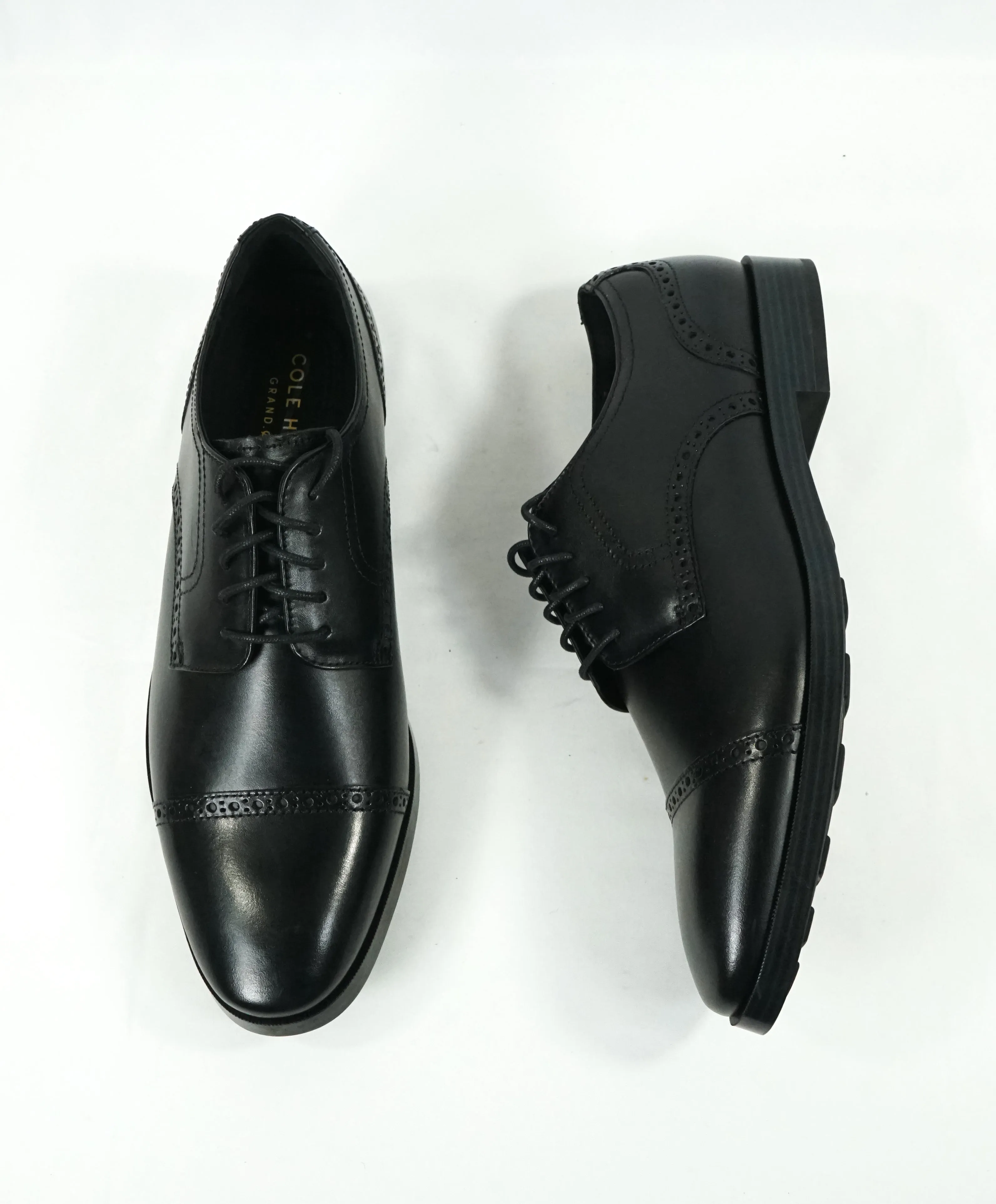 COLE HAAN - Grand OS Black Cap Toe Leather Oxfords - 10