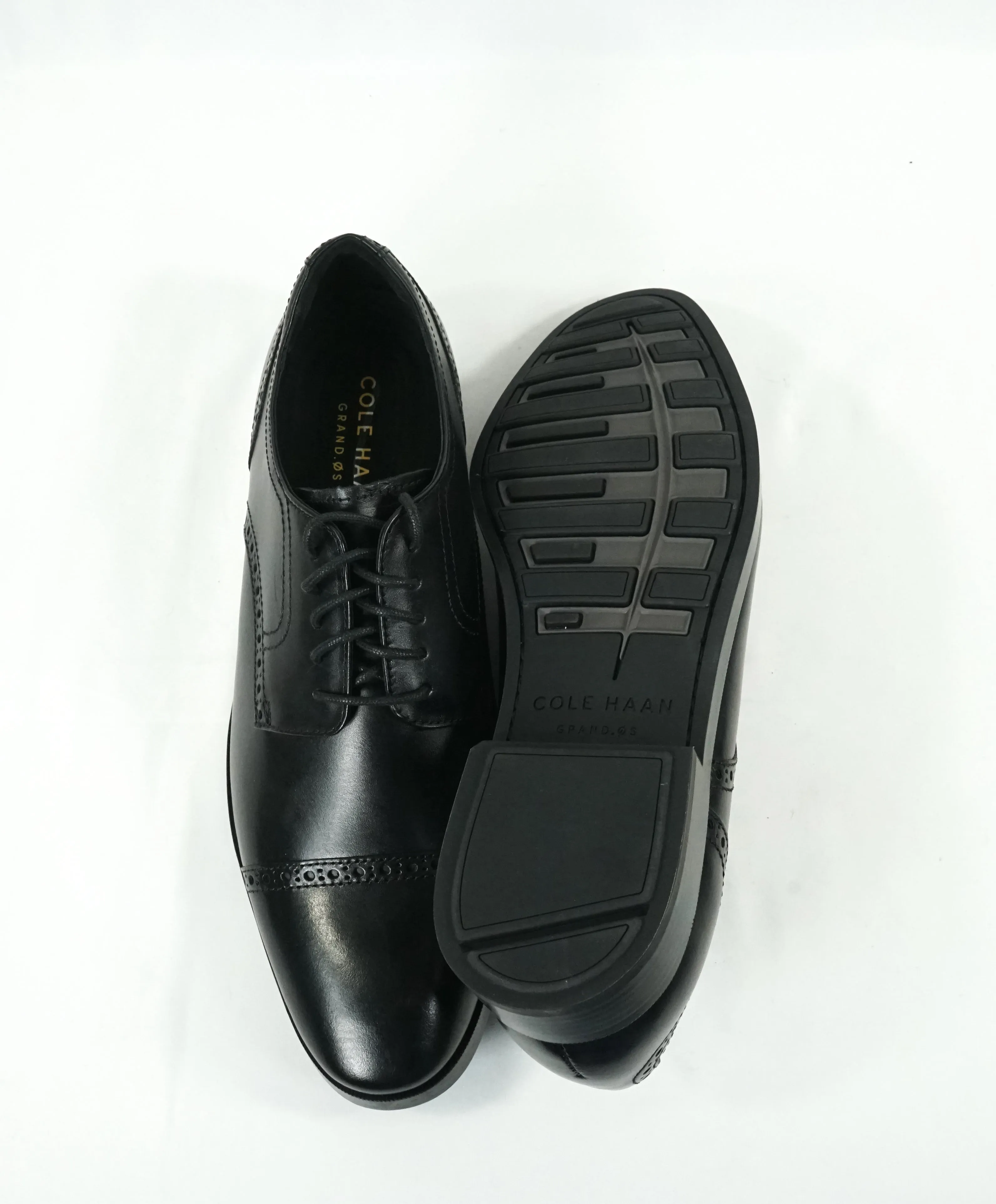 COLE HAAN - Grand OS Black Cap Toe Leather Oxfords - 10