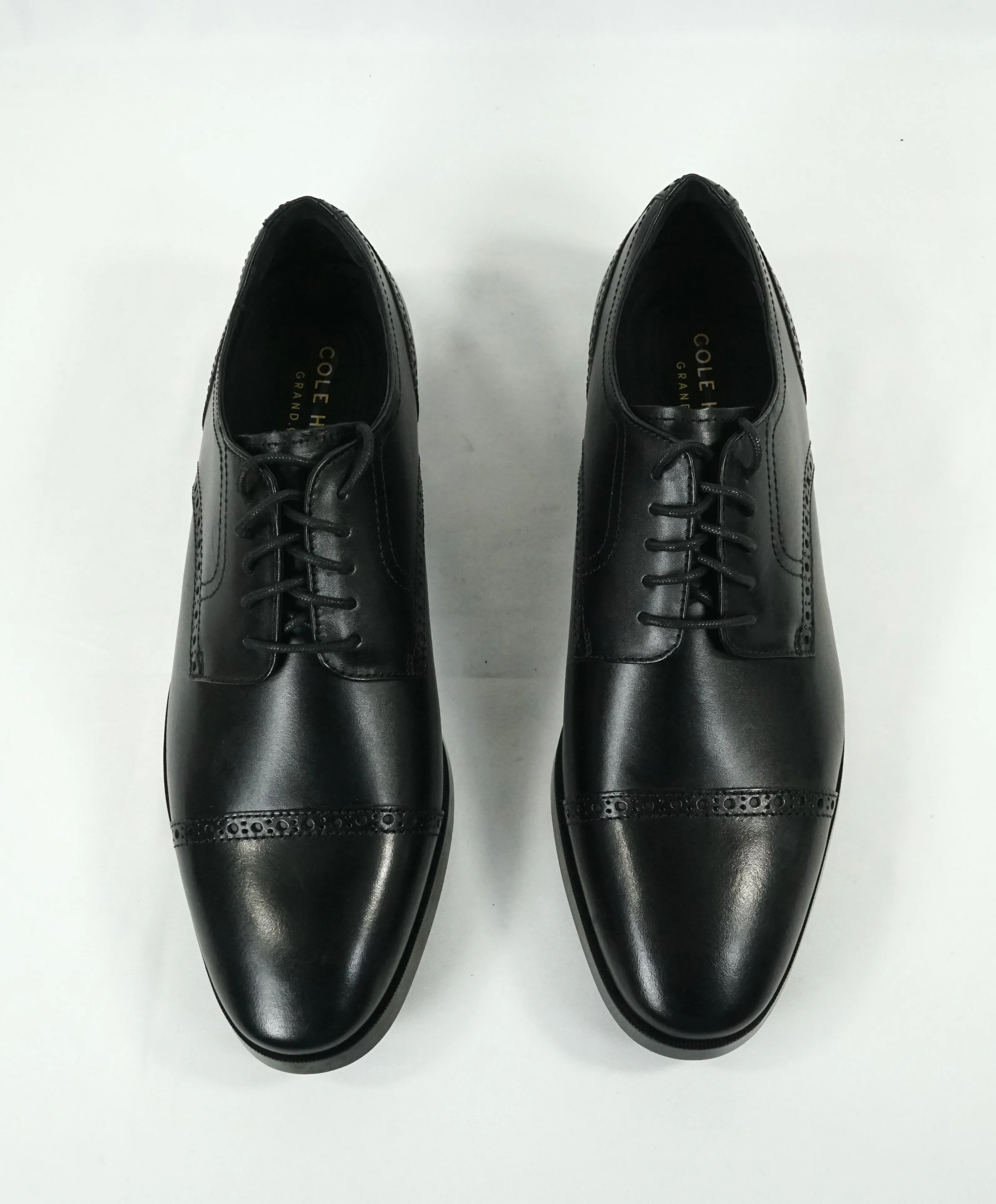 COLE HAAN - Grand OS Black Cap Toe Leather Oxfords - 10