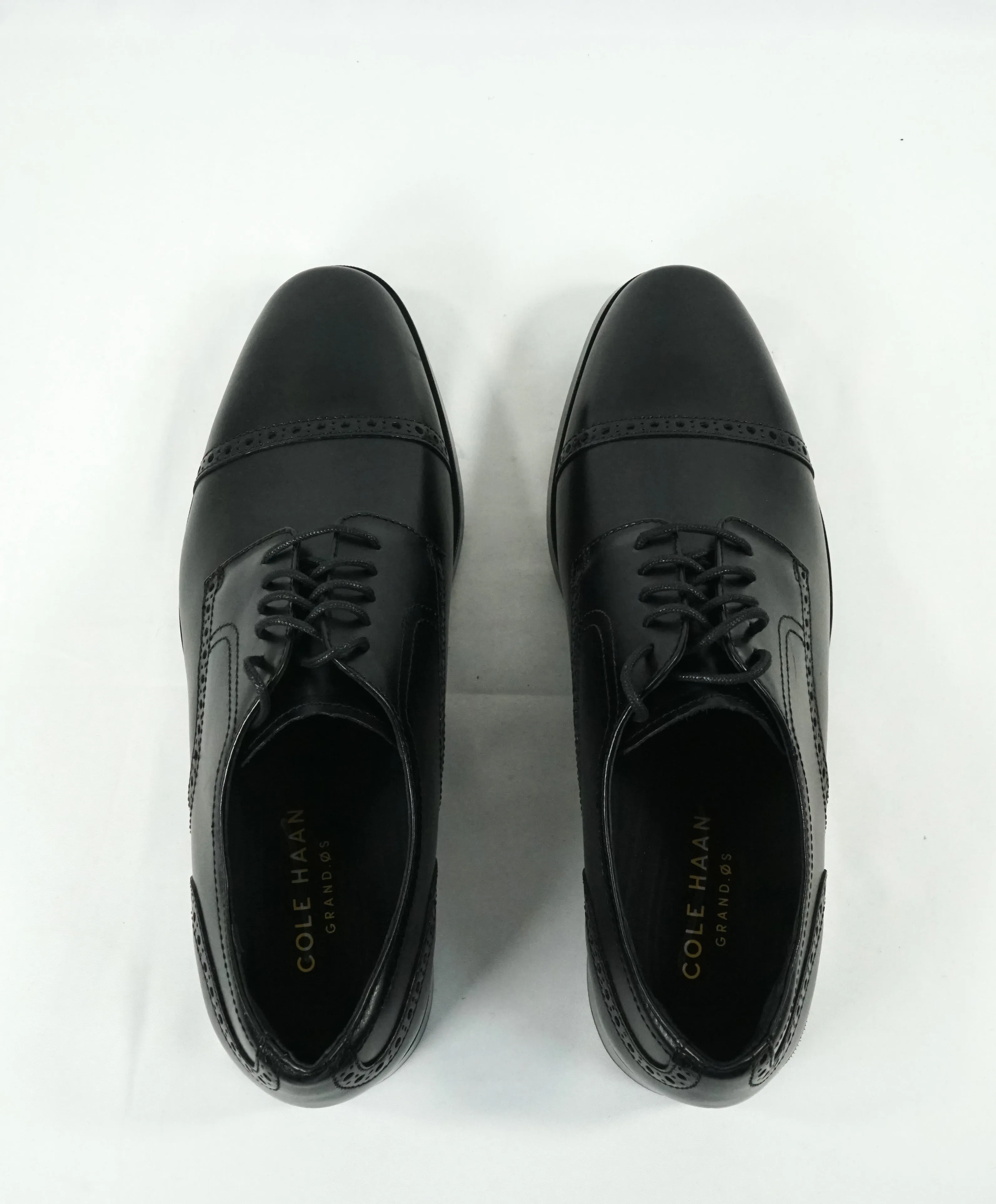 COLE HAAN - Grand OS Black Cap Toe Leather Oxfords - 10