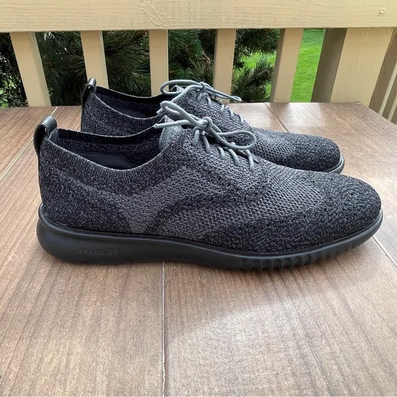 COLE HAAN ZEROGRAND Laser Wingtip Oxford Stitchlite Black Magnet Men Sz 12M EUC