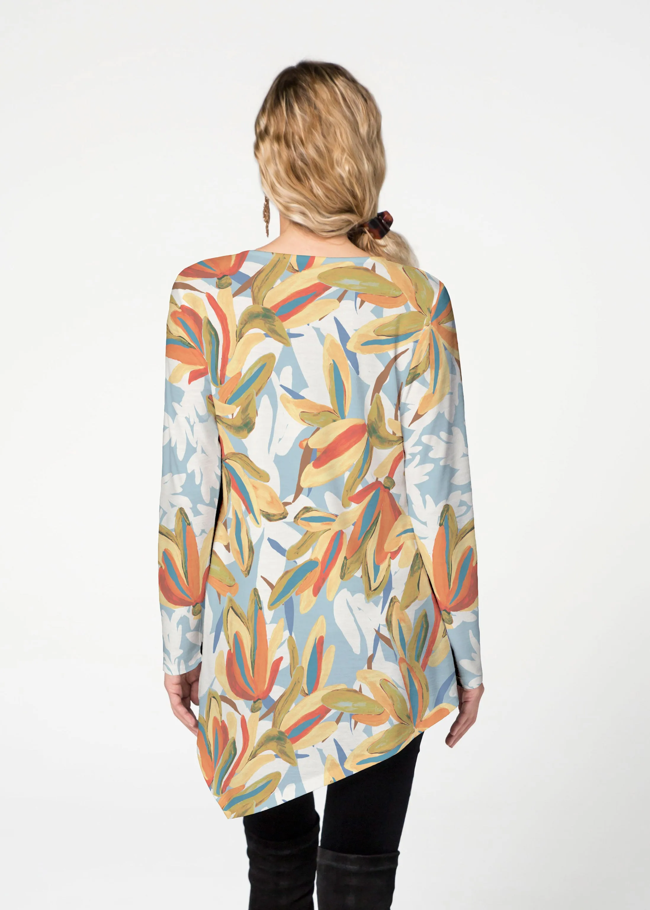 Colorful Palm (7874) ~ Asymmetrical French Terry Tunic