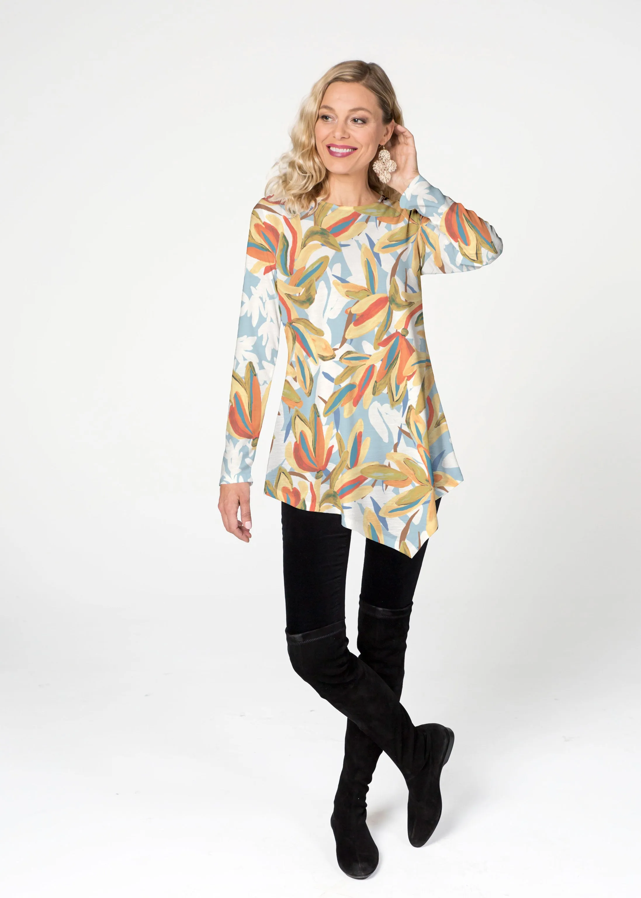 Colorful Palm (7874) ~ Asymmetrical French Terry Tunic