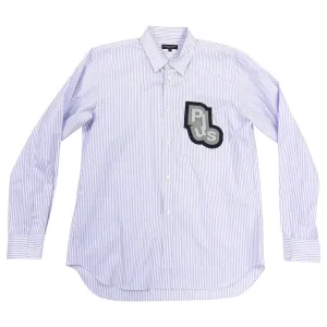 Comme Des Garcons Homme Plus Blue Pinstripe Rubber Graphic Shirt - M