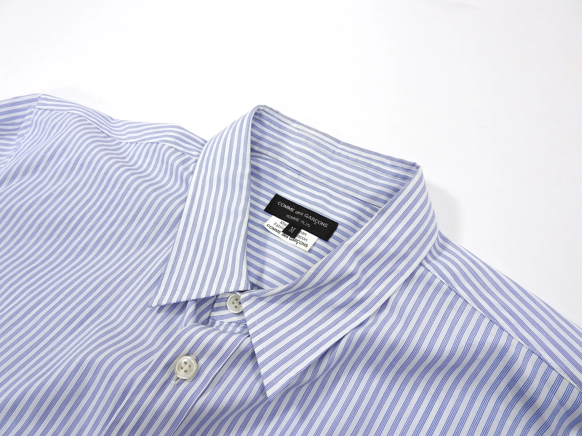 Comme Des Garcons Homme Plus Blue Pinstripe Rubber Graphic Shirt - M