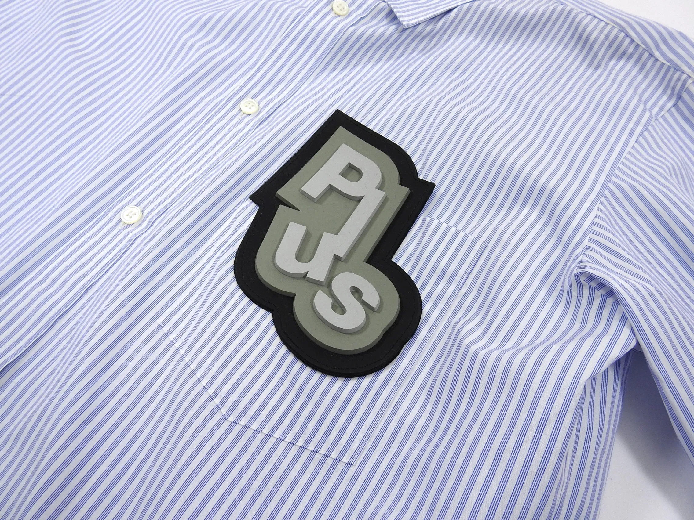 Comme Des Garcons Homme Plus Blue Pinstripe Rubber Graphic Shirt - M