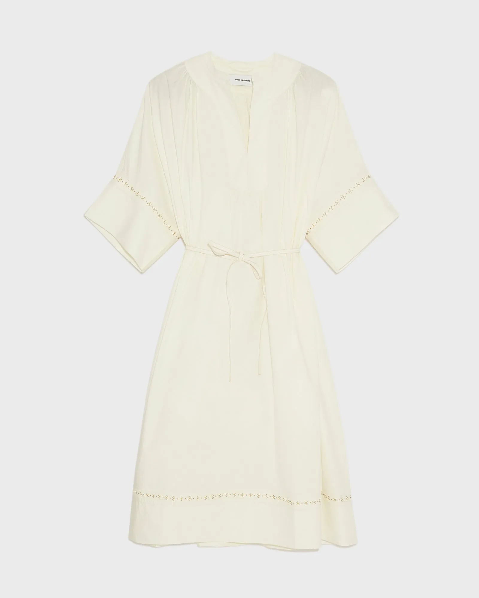 Cotton poplin dress with leather inserts