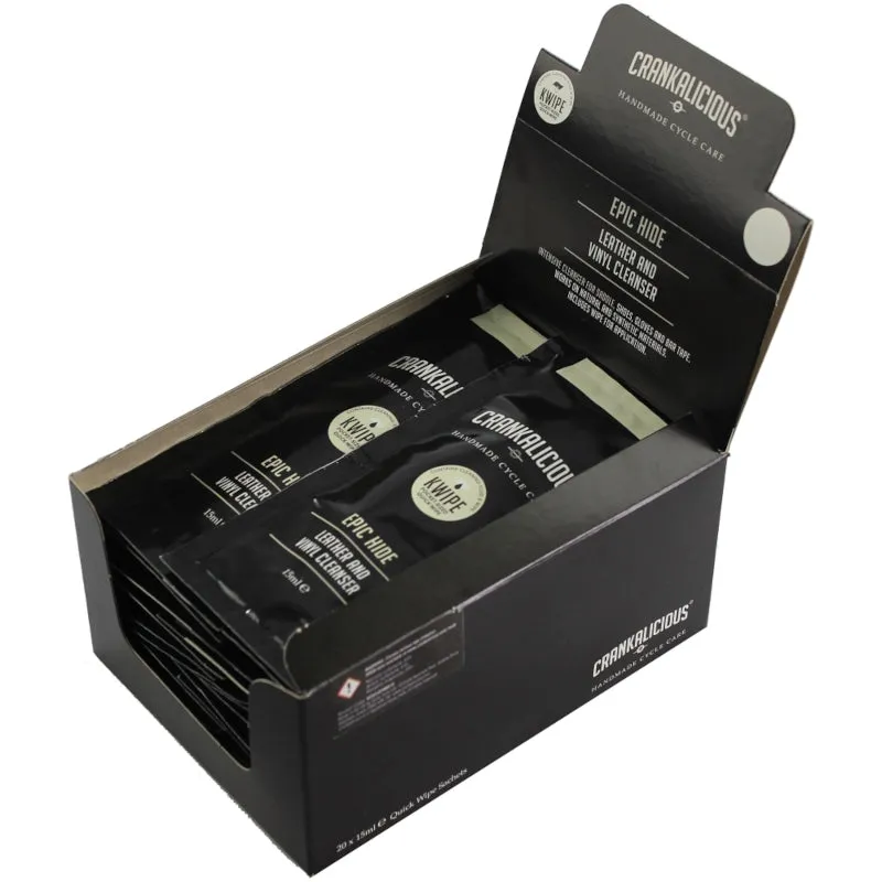 Crankalicious Epic Hide 15ml Kwipe Leather and Vinyl Cleanser (20/Box)