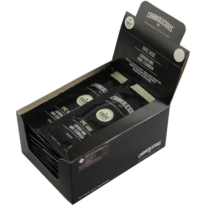 Crankalicious Epic Hide 15ml Kwipe Leather and Vinyl Cleanser (20/Box)