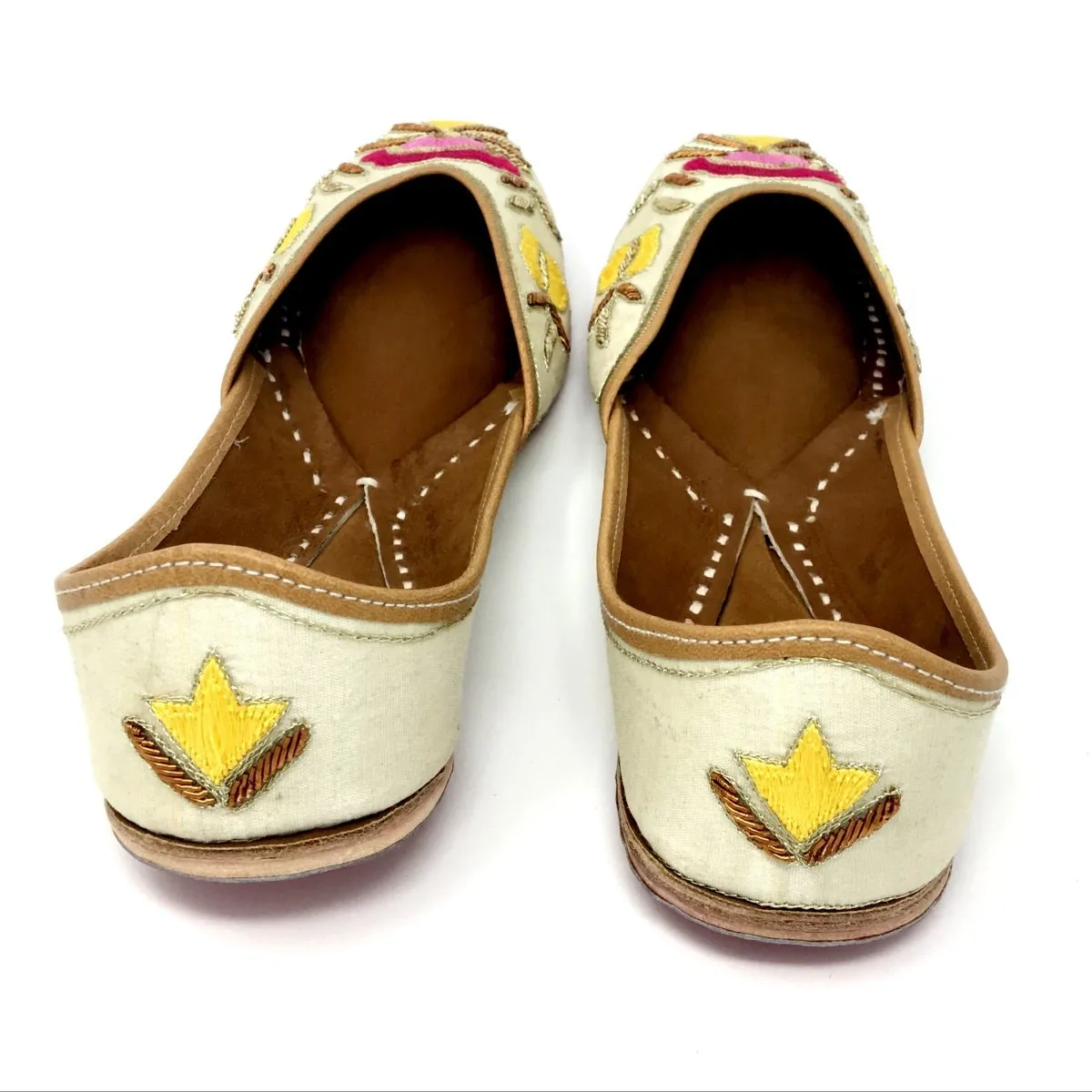 Cream Color Punjabi Jutti / Shoes With Colorful Floral Embroidery