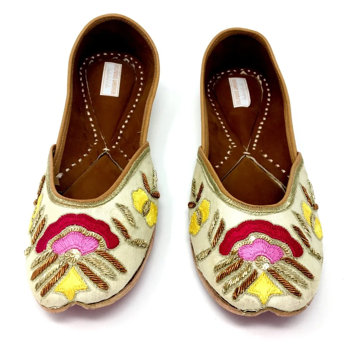 Cream Color Punjabi Jutti / Shoes With Colorful Floral Embroidery