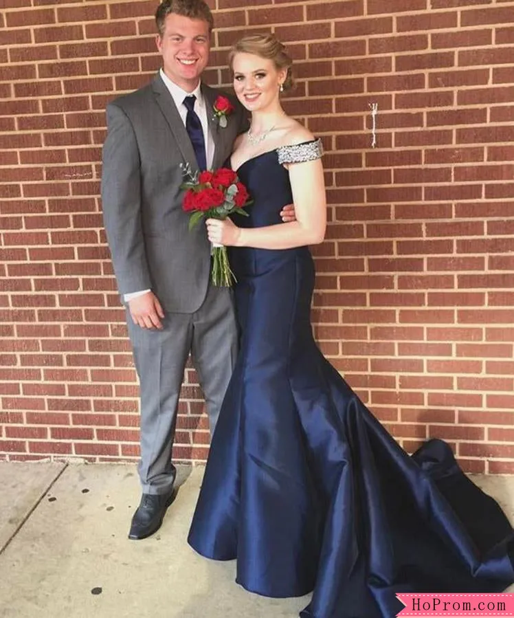 Crystal Cap Sleeve Off the Shoulder Mermaid Prom Dresses