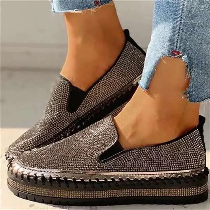 Cute Rhinestone Slip On Glitter Loafers for Women