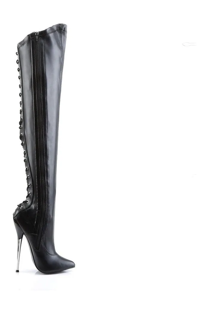 DAGGER-3060 Stiletto Boot | Black Faux Leather