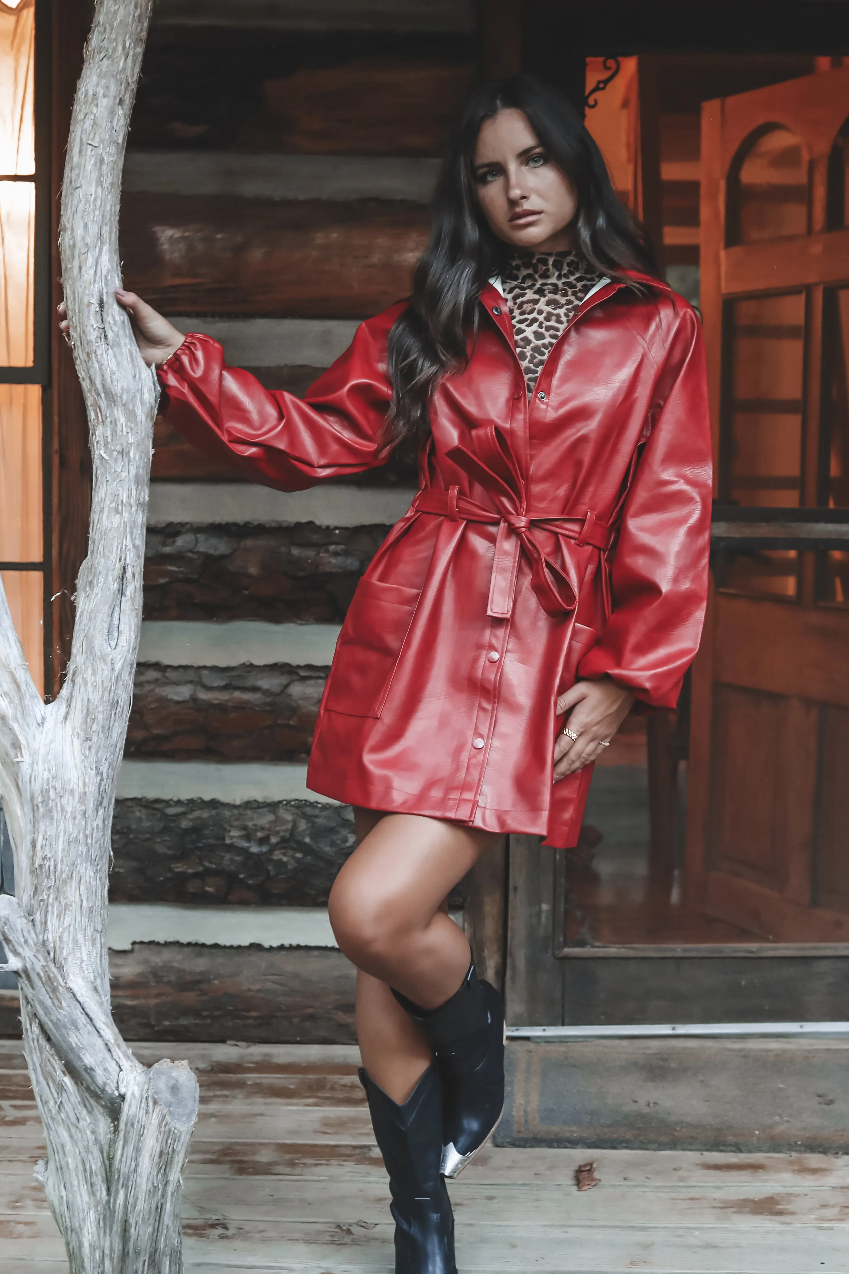DEAL Rate My Outfit Red Vegan Leather Mini Dress