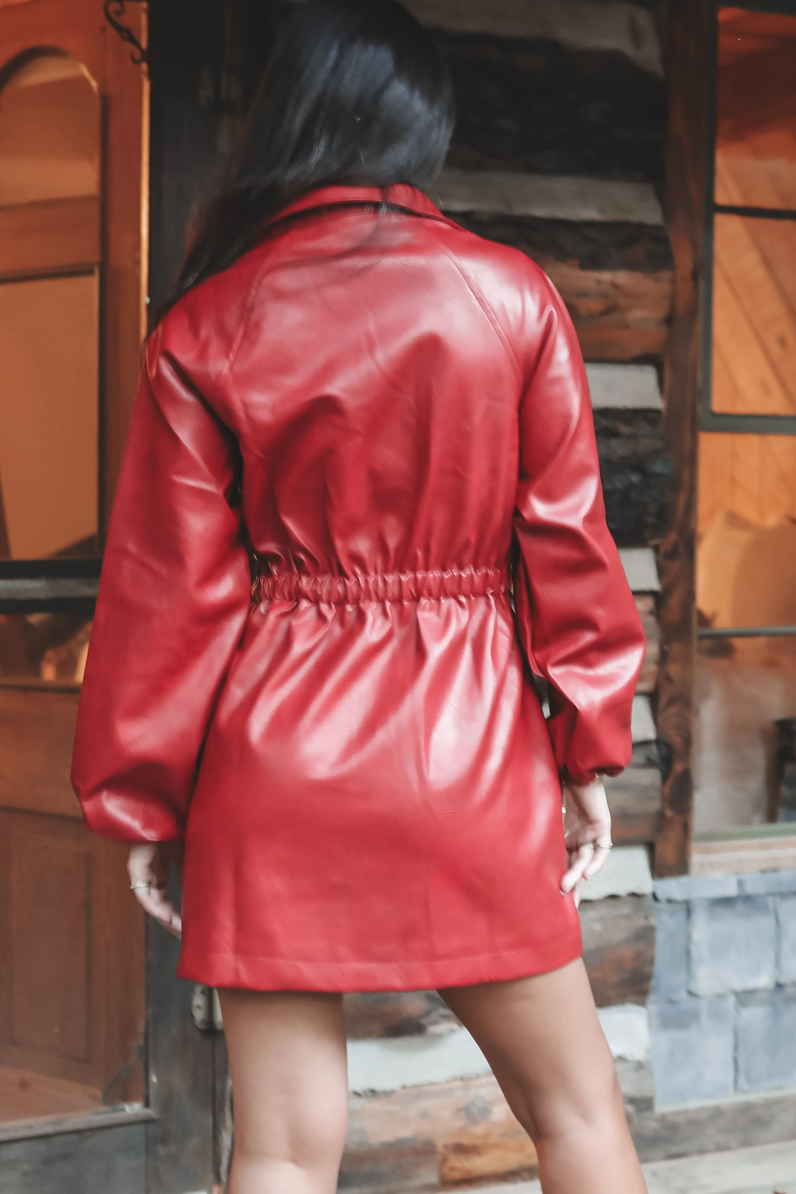 DEAL Rate My Outfit Red Vegan Leather Mini Dress