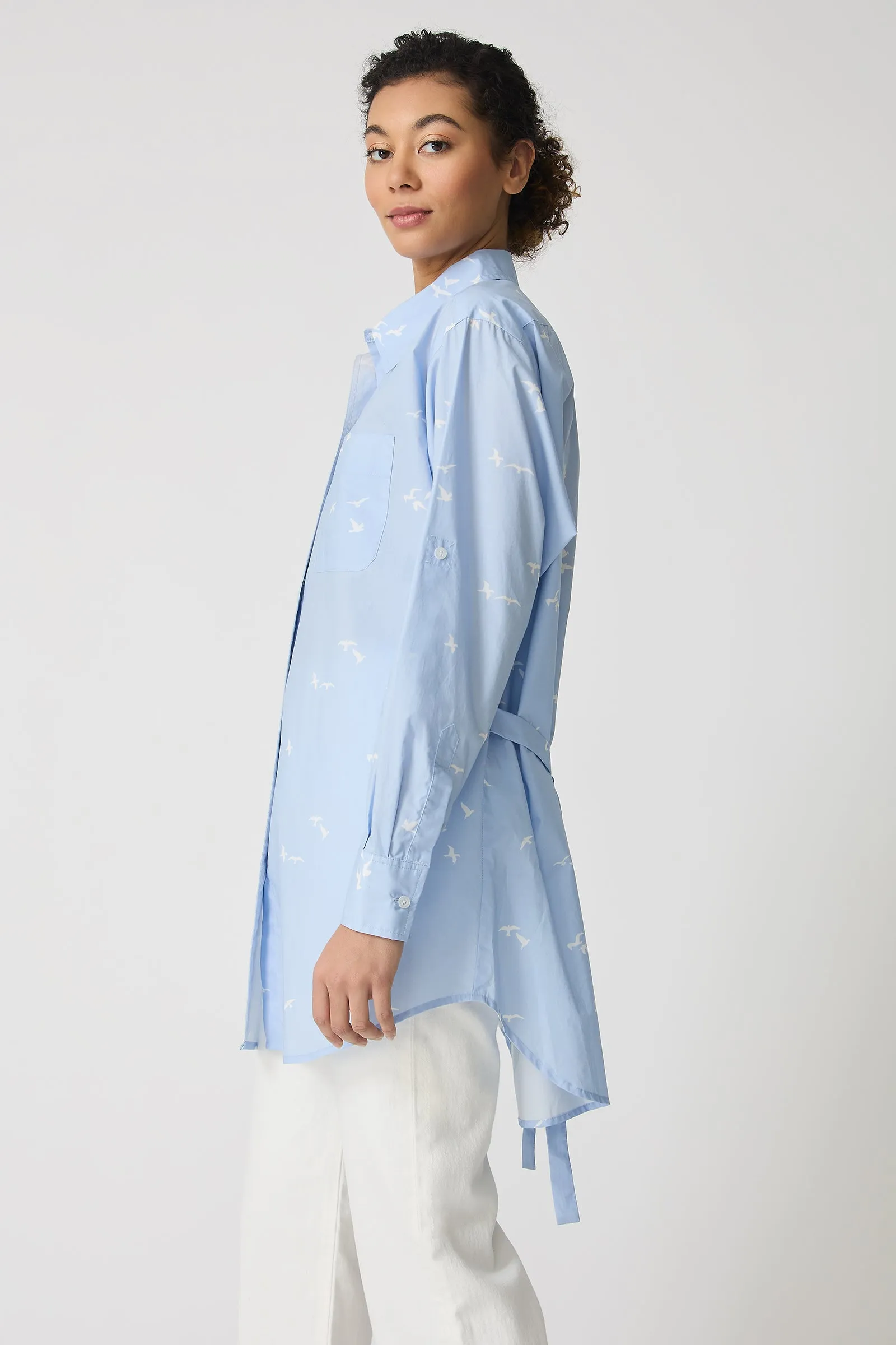 Deanna Shirt - Bird Print (Oxford Blue)