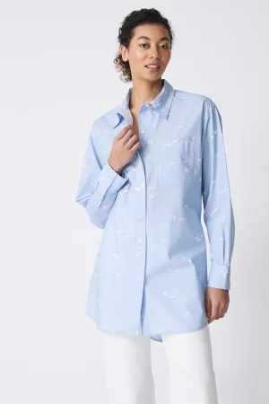 Deanna Shirt - Bird Print (Oxford Blue)