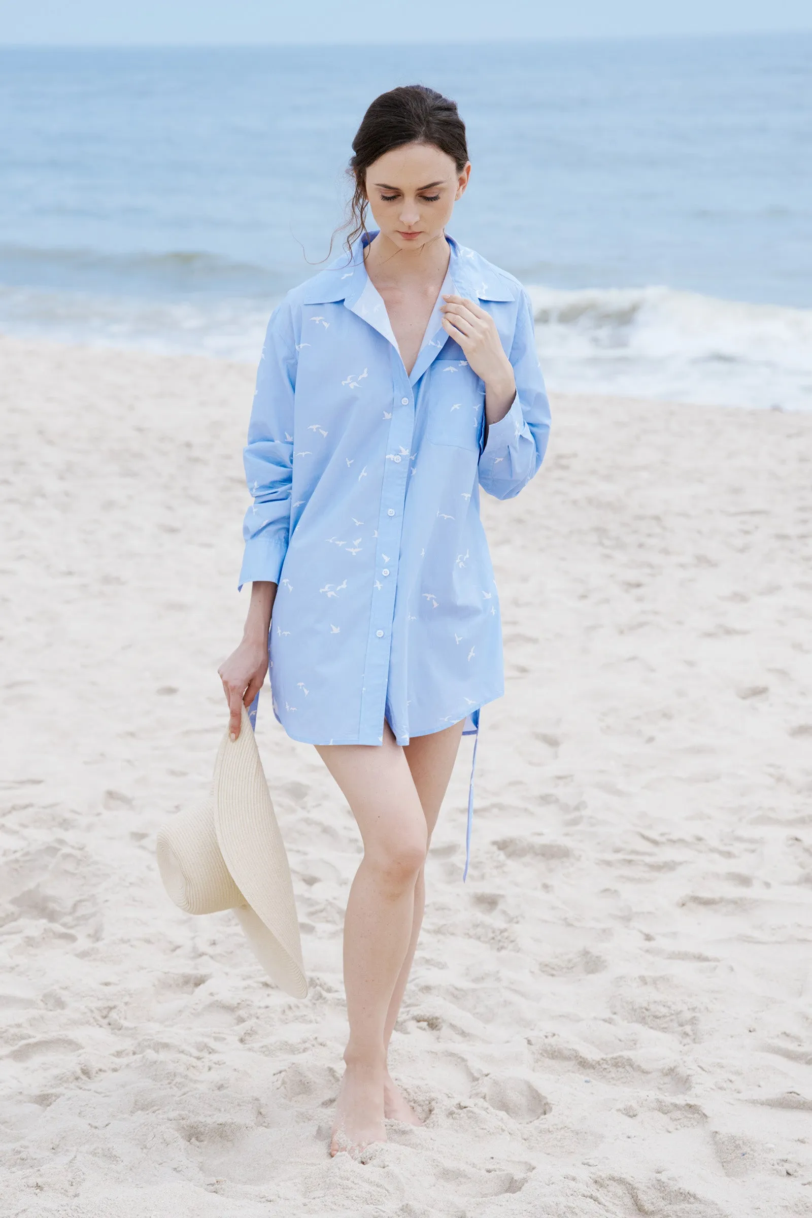 Deanna Shirt - Bird Print (Oxford Blue)