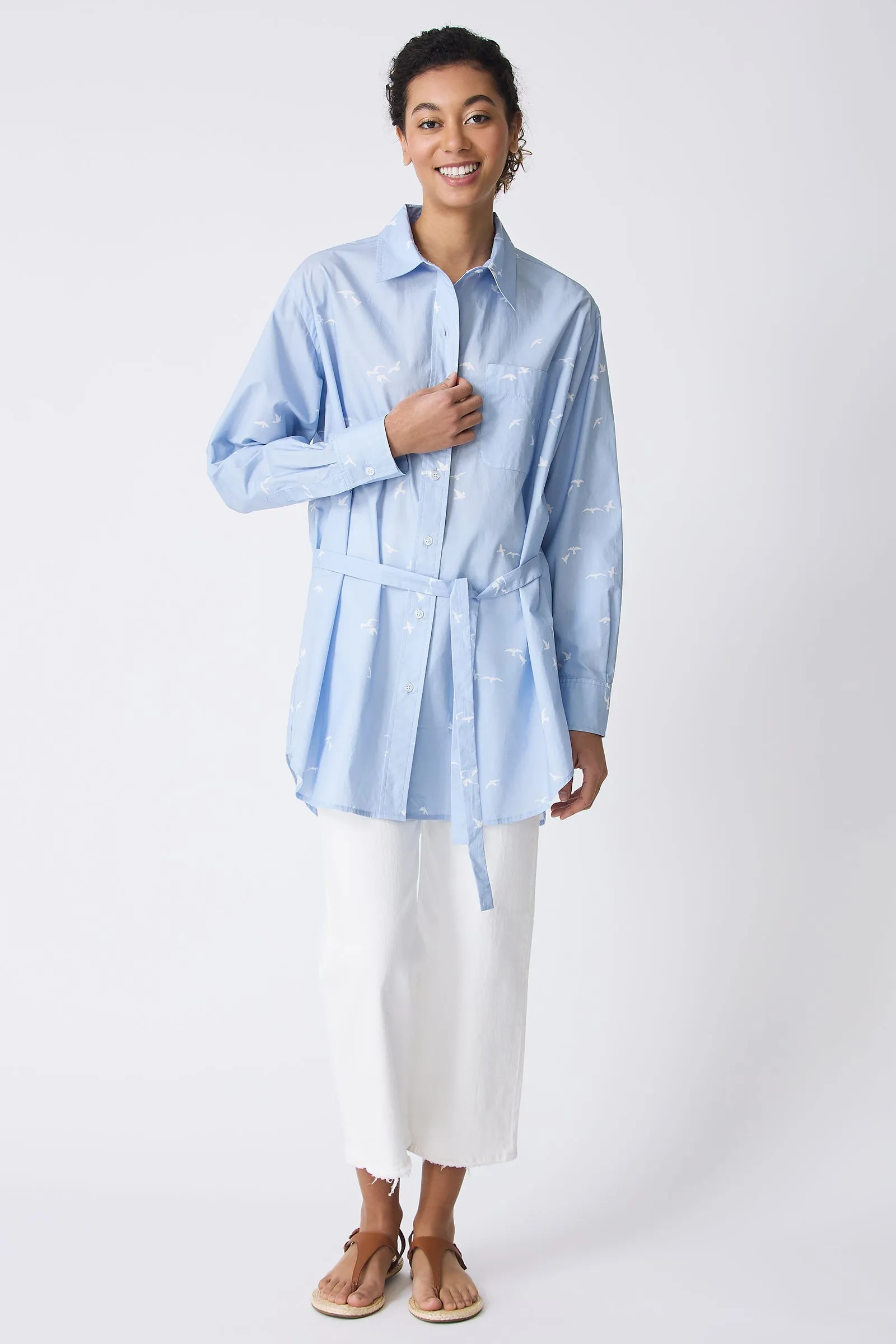 Deanna Shirt - Bird Print (Oxford Blue)