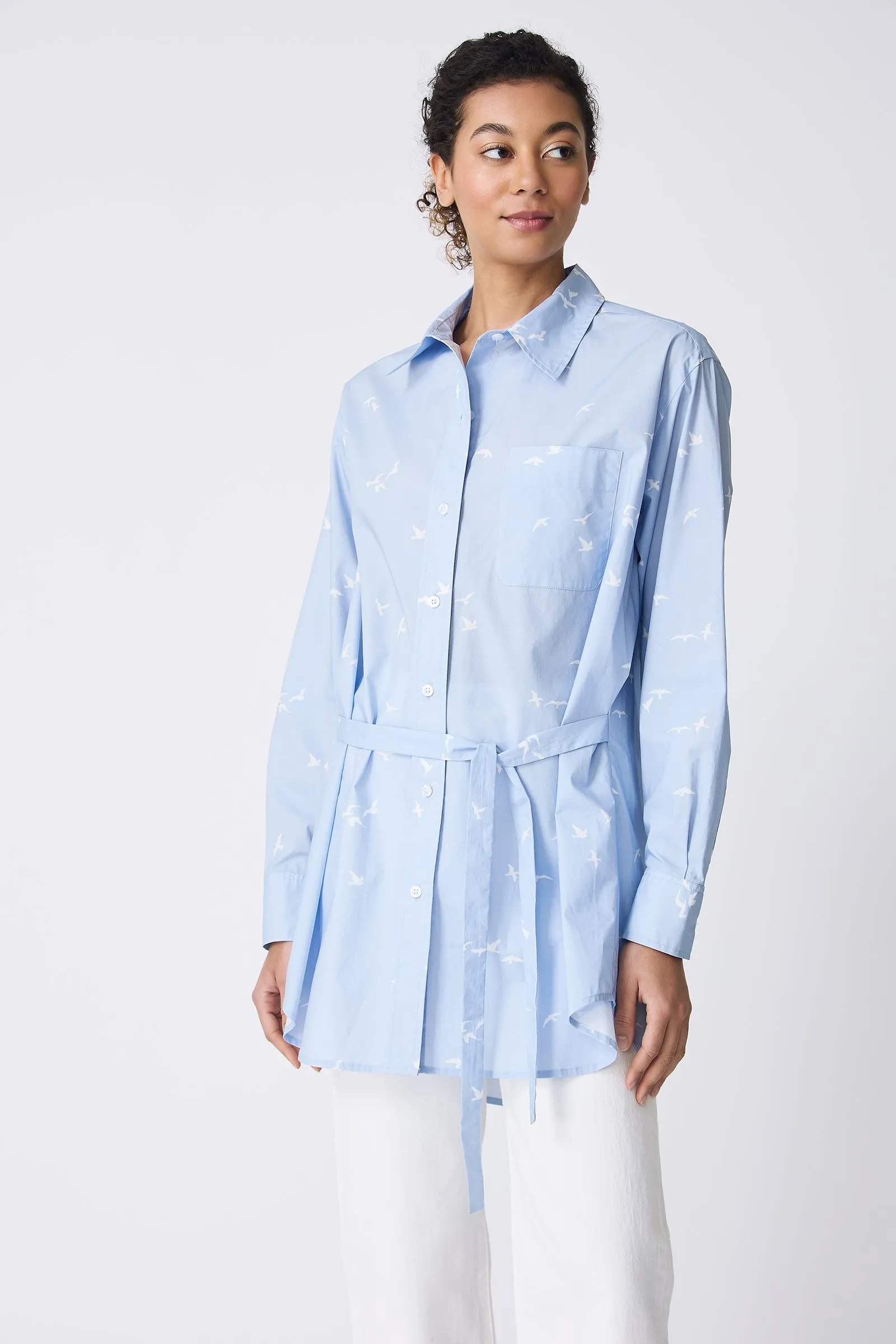 Deanna Shirt - Bird Print (Oxford Blue)