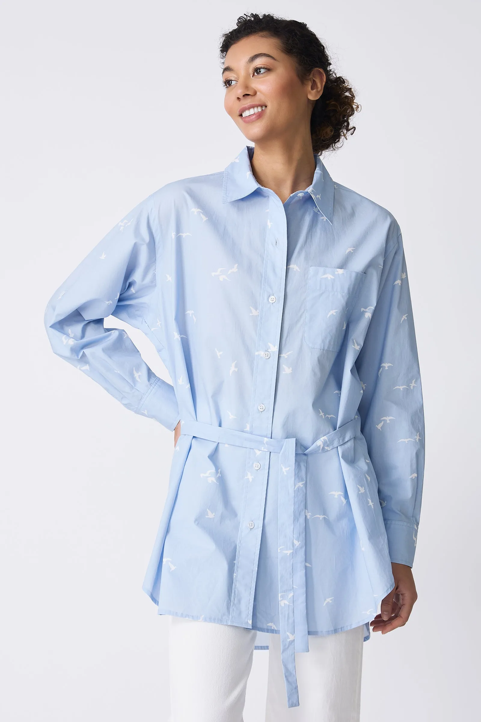 Deanna Shirt - Bird Print (Oxford Blue)