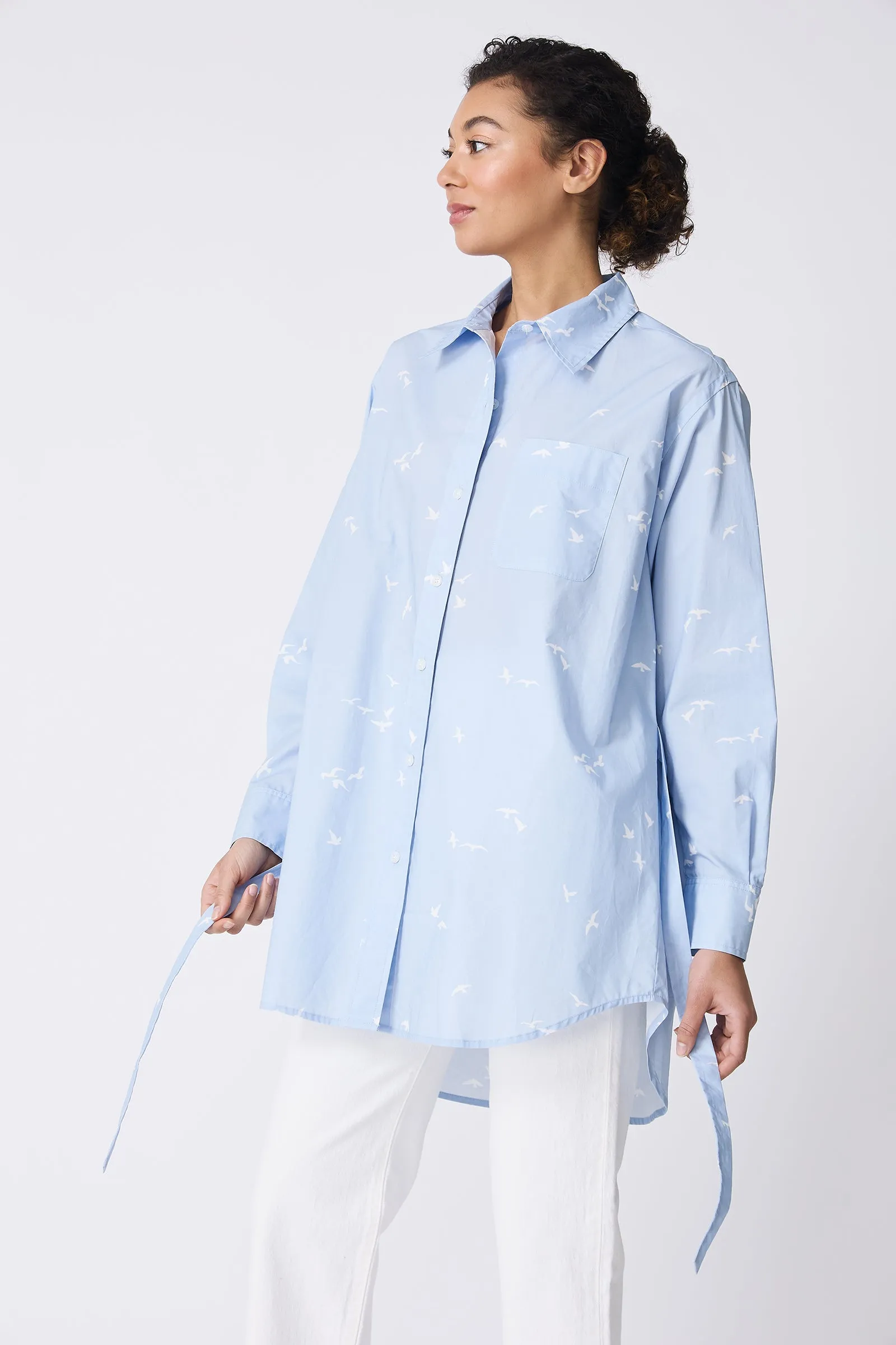 Deanna Shirt - Bird Print (Oxford Blue)